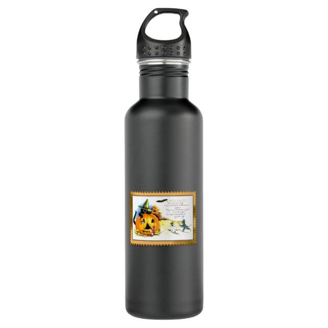 Halloween Kitty Sitting in Jack O Lantern 710 Ml Water Bottle (Front)