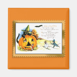 Halloween Kitty Sitting in Jack O Lantern Magnet