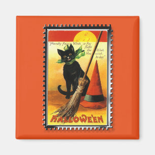 Halloween Kitty Sitting Witches Hat Magnet