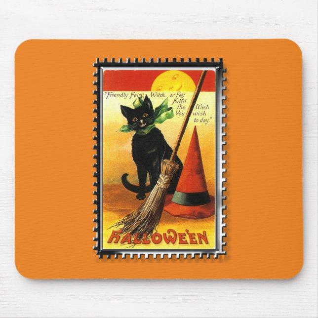 Halloween Kitty Sitting Witches Hat Mouse Pad (Front)
