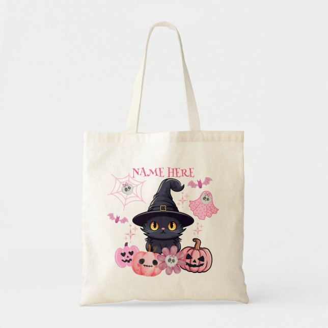 Halloween Kitty Witch Candy Tote Bag  (Front)