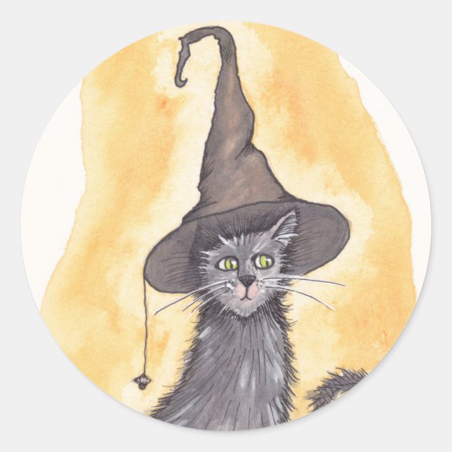 Halloween Kitty Witch Classic Round Sticker (Front)