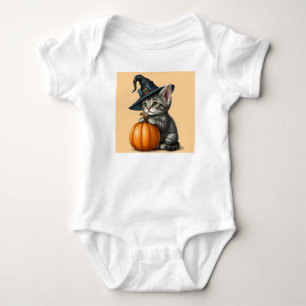 Halloween Kitty Witch, Kitten Witch, Halloween Cat Baby Bodysuit