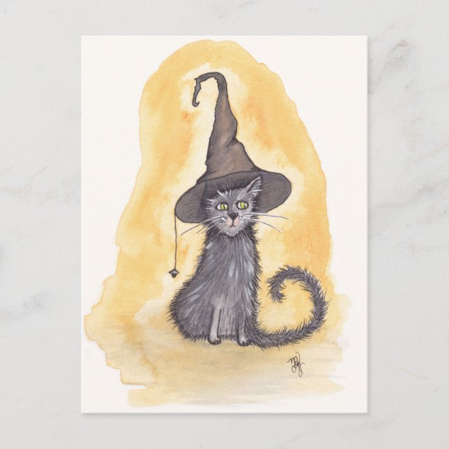 Halloween Kitty Witch Postcard (Front)
