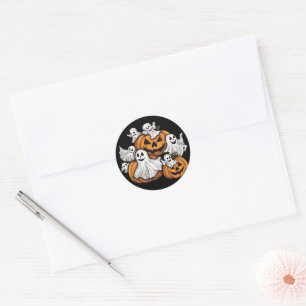 Halloween: Kleine Geister mit Kürbissen - Classic Round Sticker