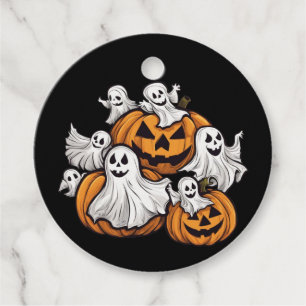 Halloween: Kleine Geister mit Kürbissen - Favour Tags