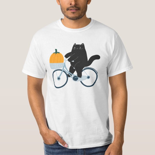 Halloween Kürbis cat on bike T-Shirt (Front)