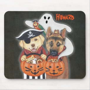 Halloween Lab, Shepherd, and Parrot in Costumes Mouse Pad