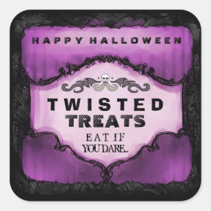 Halloween Label - Purple & Black Large Square