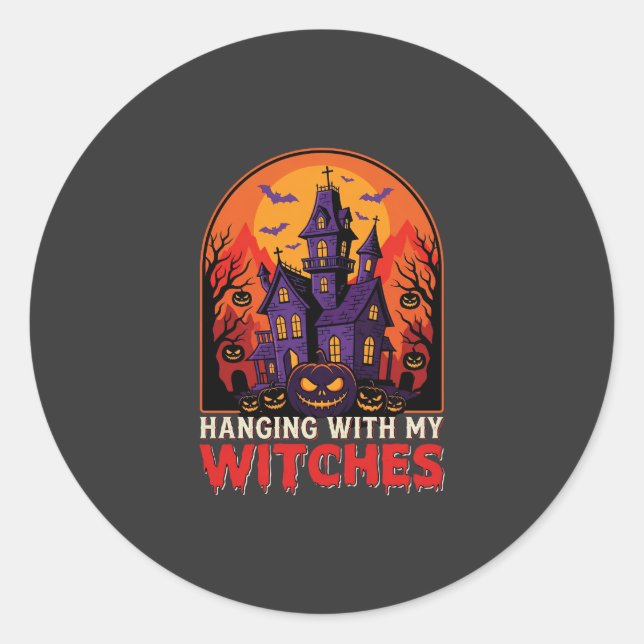 Halloween Laboratory Monster Pumpkin Moon Vector Classic Round Sticker (Front)