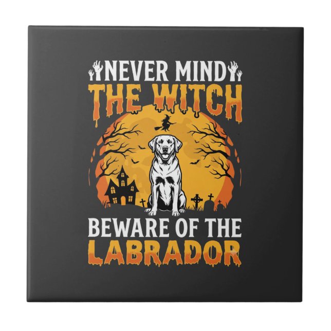 Halloween Labrador Beware of the Dog Ceramic Tile (Front)