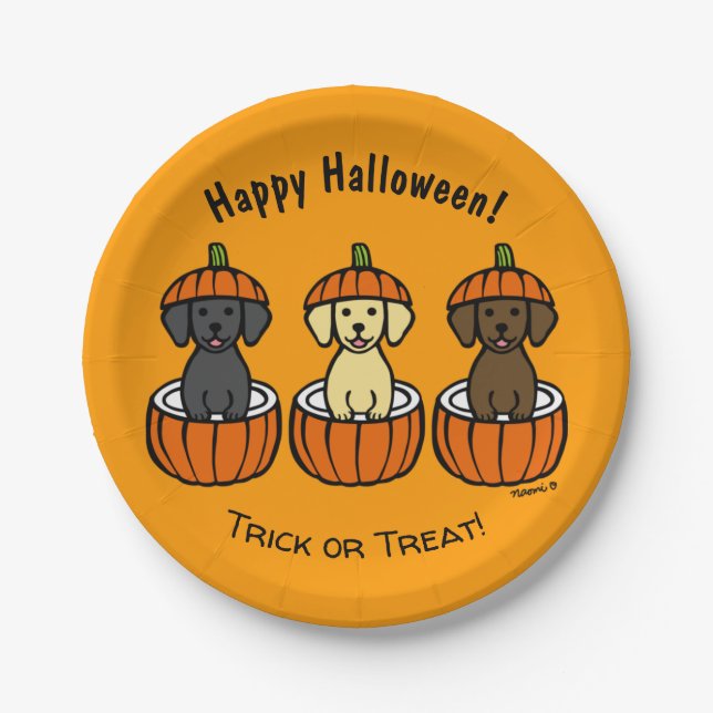Halloween Labrador Puppies and Pumpkins Paper Plate (Front)