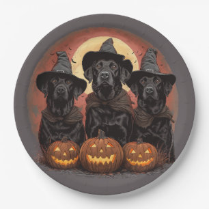 Halloween Labrador Retriever Dogs Witch Hats Paper Plate