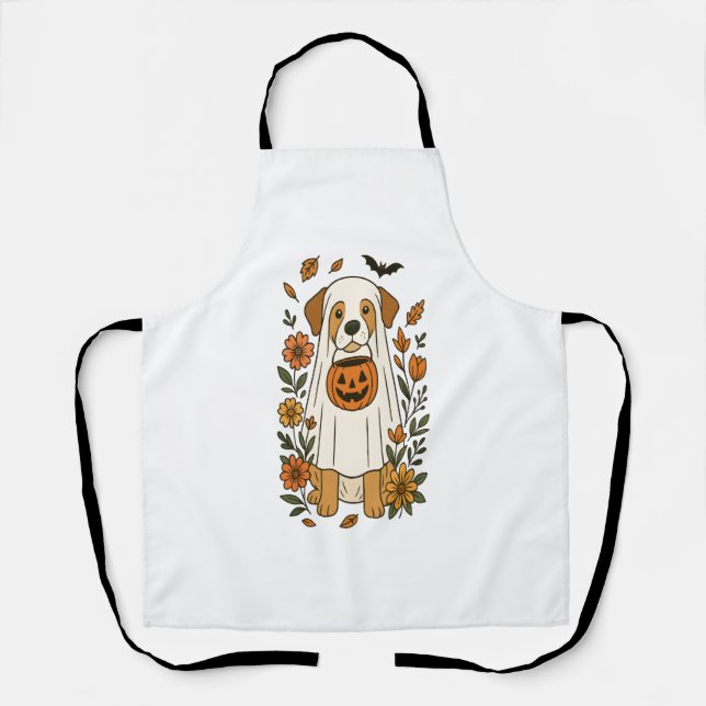 Halloween Labrador Retriever Flowers Apron (Front)