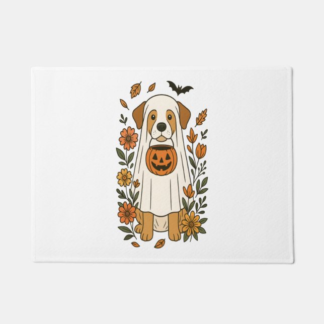 Halloween Labrador Retriever Flowers Doormat (Front)