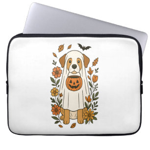 Halloween Labrador Retriever Flowers Laptop Sleeve