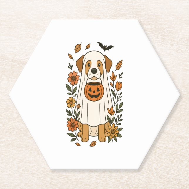 Halloween Labrador Retriever Flowers Paper Coaster (Front)
