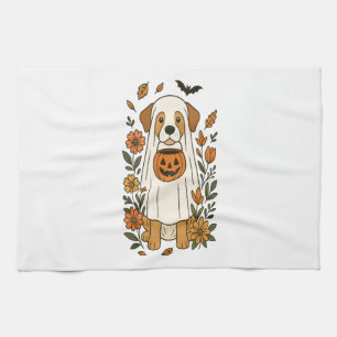Halloween Labrador Retriever Flowers Tea Towel