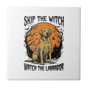 Halloween Labrador Shirt with Spooky Dog Warning_1 Ceramic Tile