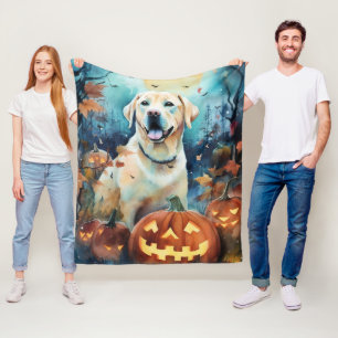 Halloween Labrador With Pumpkins Scary Fleece Blanket
