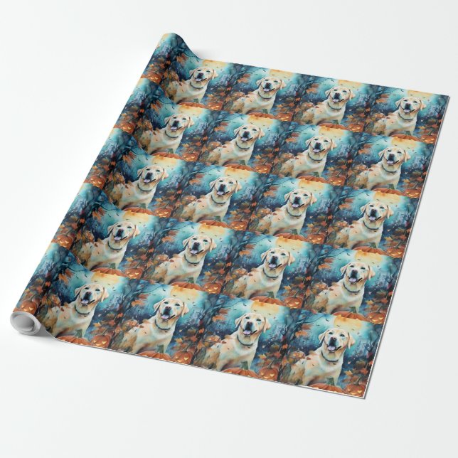 Halloween Labrador With Pumpkins Scary Wrapping Paper (Unrolled)