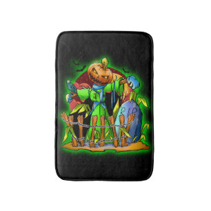 Halloween Lady Scarecrow Pumpkin Head RIP Bats Bath Mat