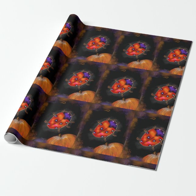 Halloween Ladybug Wrapping Paper (Unrolled)