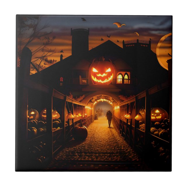 Halloween Landscape Five Ceramic Tile (Front)