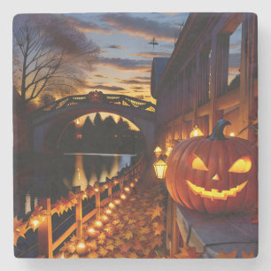 Halloween Landscape Four Stone Coaster