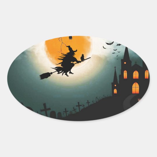 Halloween landscape oval sticker