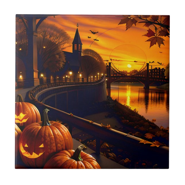 Halloween Landscape Two Ceramic Tile (Front)