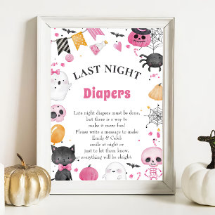 Halloween "Late Night Diapers" Baby Shower Game Po Poster