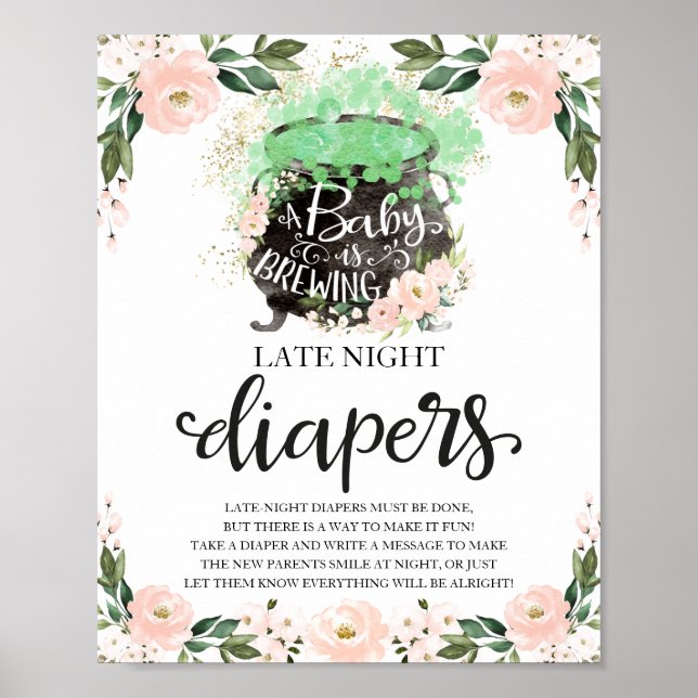 Halloween Late Night Diapers Baby Shower Game Sign (Front)