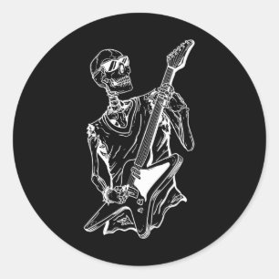 Halloween Lazy Costume Skeleton Guitar Musician Classic Round Sticker