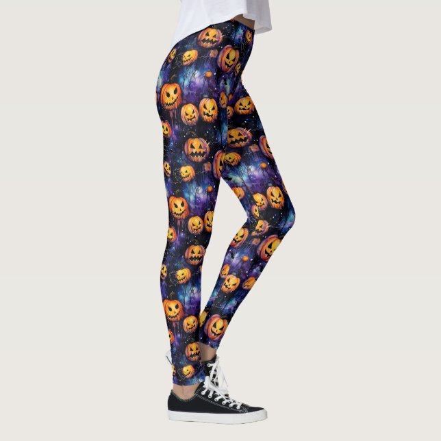 Halloween Leggings Jack-O-Lanterns Orange Pumpkins (Right)