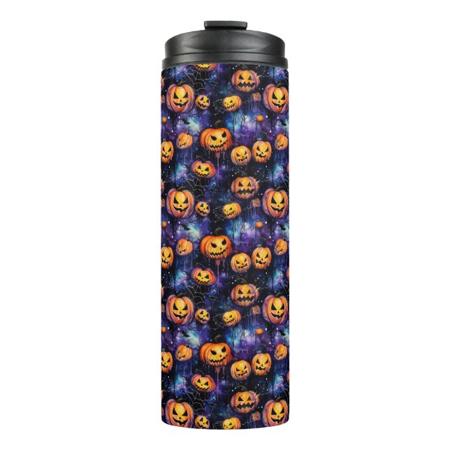 Halloween Leggings Jack-O-Lanterns Orange Pumpkins Thermal Tumbler (Front)