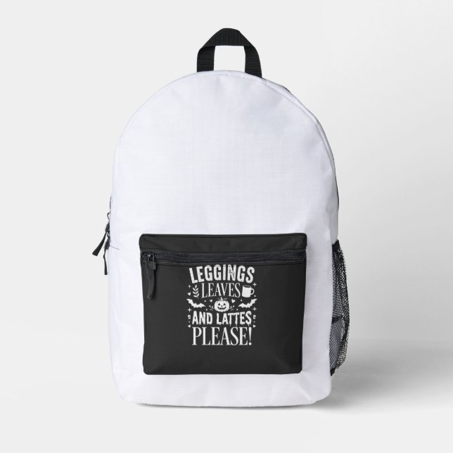 Halloween Leggings Leaves and Lattes Fall Coffee D Printed Backpack (Front)