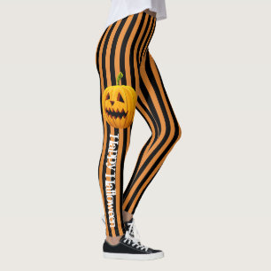 Halloween Leggings Stripe Orange Black Pumpkin