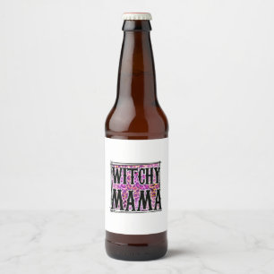 Halloween Leopard Witchy Mama Birthday Beer Bottle Label