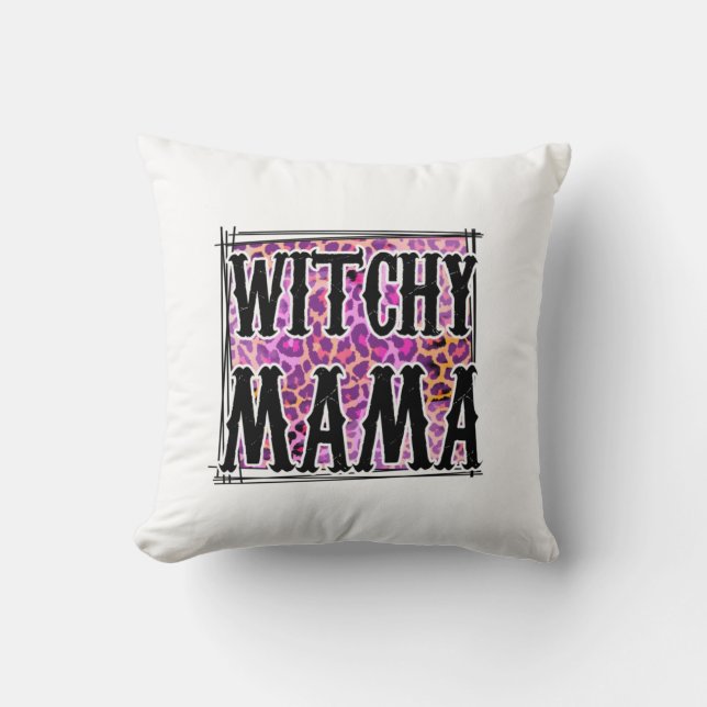 Halloween Leopard Witchy Mama Birthday Cushion (Front)