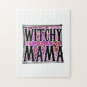 Halloween Leopard Witchy Mama Birthday Jigsaw Puzzle