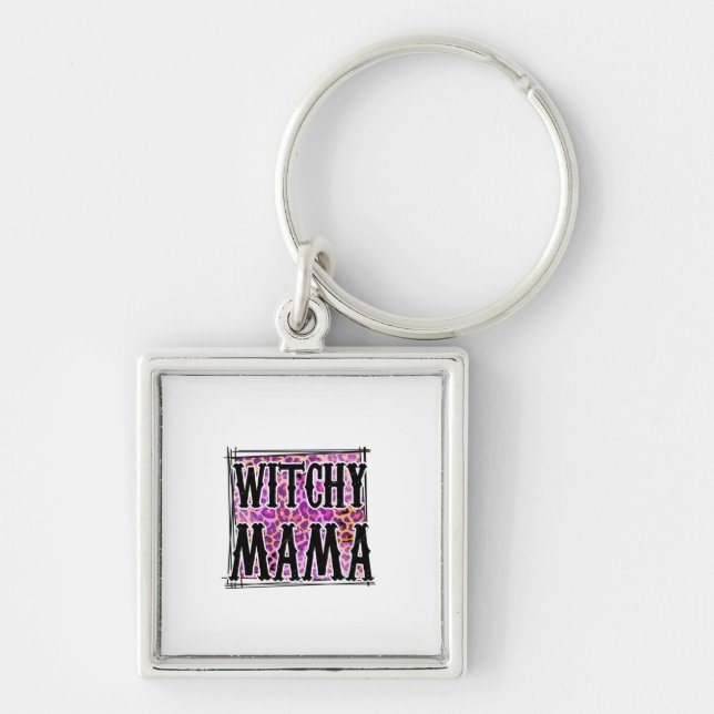 Halloween Leopard Witchy Mama Birthday Key Ring (Front)