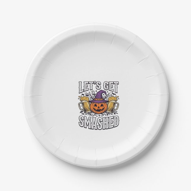 Halloween Let’s Get Smashed Pumpkin Beer Paper Plate (Front)