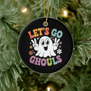 Halloween Let's Go Ghouls Ghost Retro Costume Ceramic Ornament