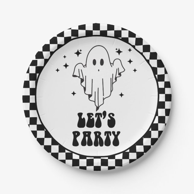 Halloween Let's party spooky ghost  Paper Plate (Front)