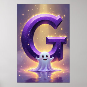 Halloween Letter G Cute Ghost Kids Art Poster