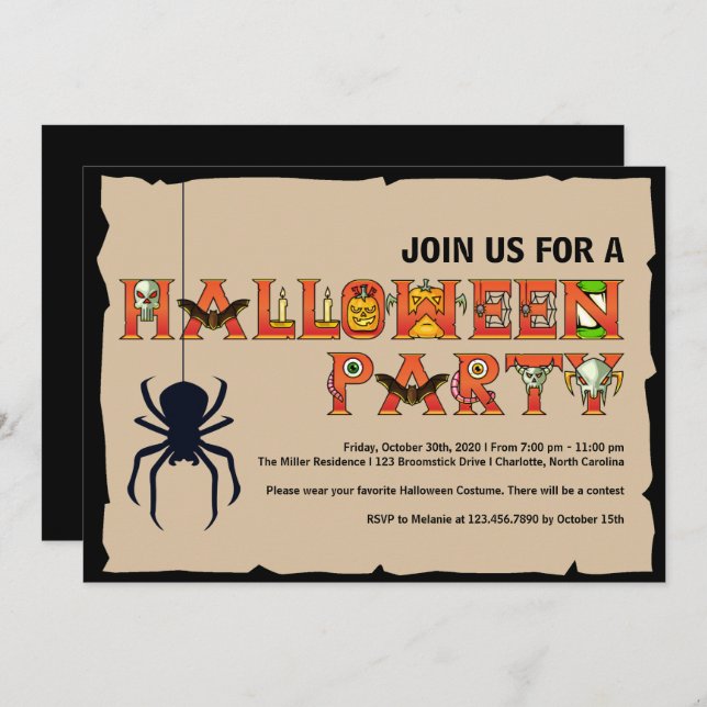 Halloween Lettering Party Invitation (Front/Back)