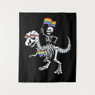Halloween LGBT T Rex Dinosaur Skeleton Gay Pride Tapestry