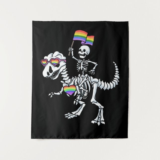 Halloween LGBT T Rex Dinosaur Skeleton Gay Pride Tapestry (Front)