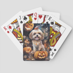Halloween Lhasa Apso With Pumpkins Scary Playing Cards